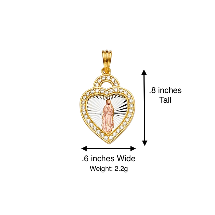 14k Virgin Mary Heart Gemstones Pendant with Solid Chain - LE-PT2295