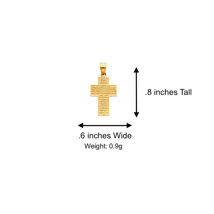 14k Gold Padre Nuestro Cross Pendant with Solid Chain - LE-1029