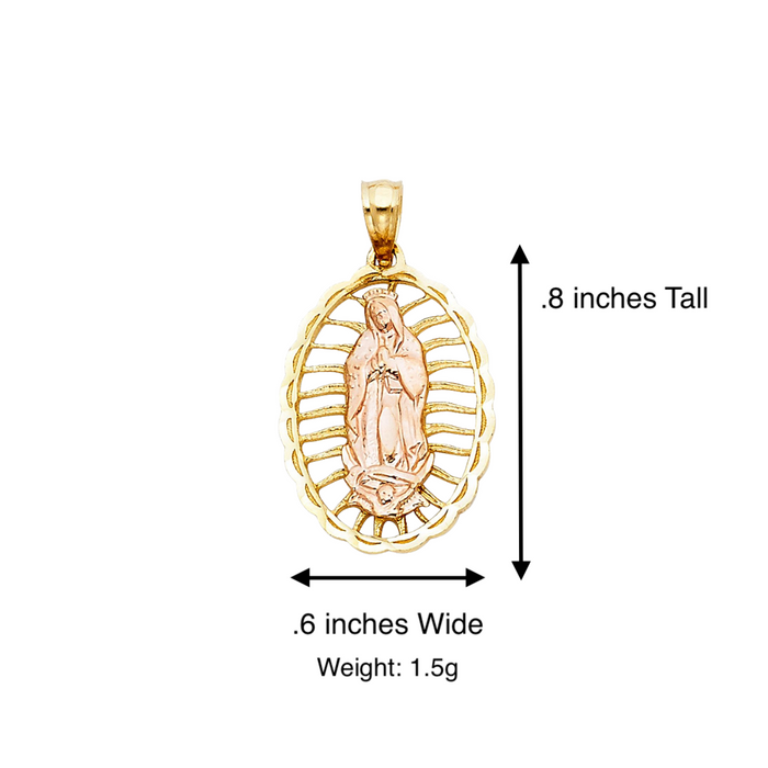 14k Virgin Mary Oval Pendant with Solid Chain - LE-PT1109