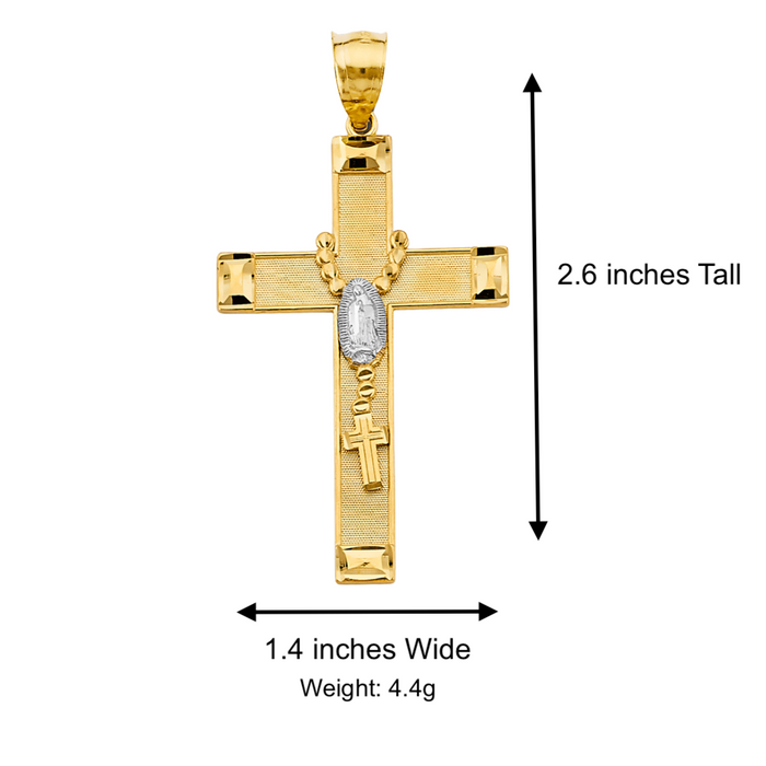 14k Gold XLarge Virgin Mary Rosary Cross with Solid Figaro Chain - LE-2955