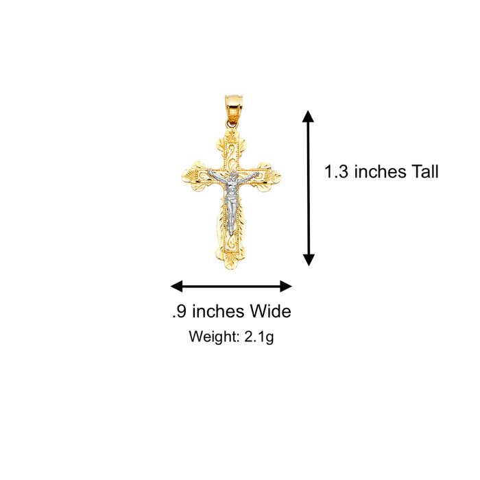 14k Two Tone Gold Ornate Jesus Cross Pendant with Solid Chain - LE-0862