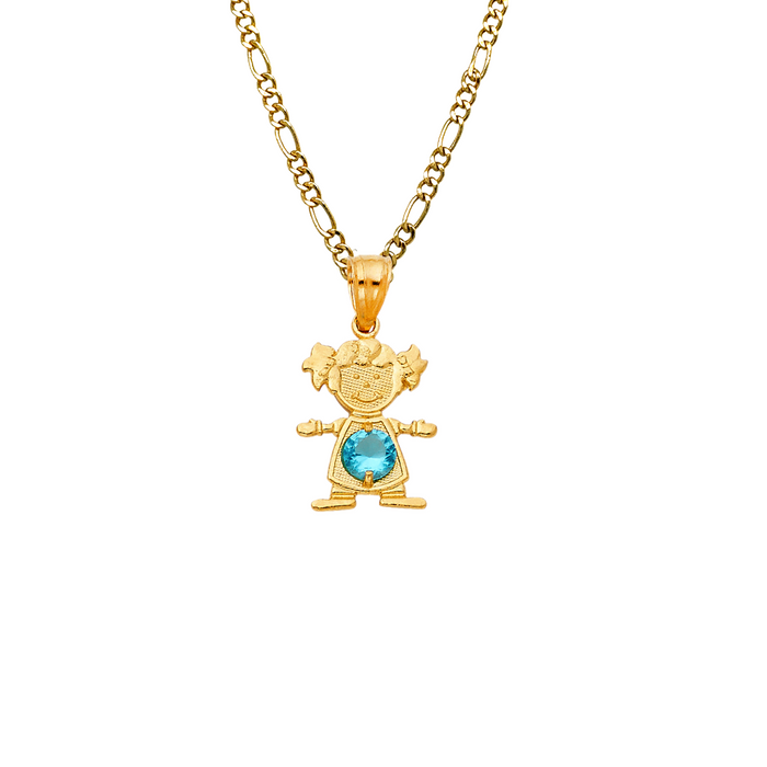 14k Gold Girl Daughter Niña December Birthstone Gemstone Pendant with Solid Chain - LE-0660-12