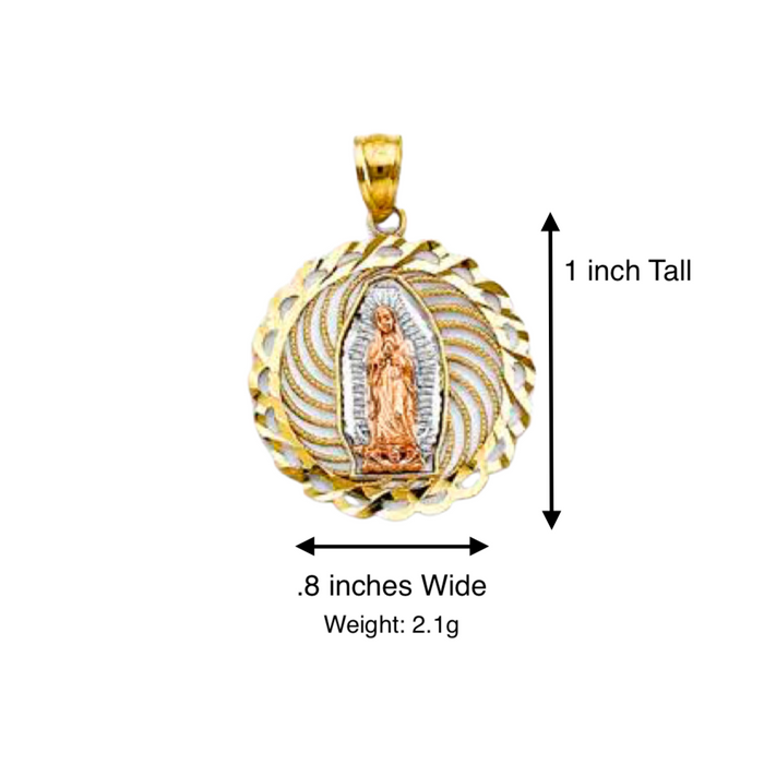 14k Virgin Mary Round Pendant with Solid Figaro Chain - LE-PT2813