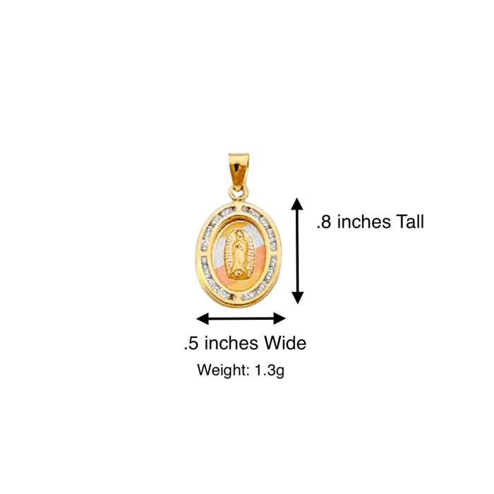 14k Virgin Mary Gold Pendant Oval Gemstones with Solid Chain - LE-191