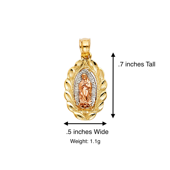 14k Virgin Mary Oval Leaf Pendant with Solid Chain - LE-1128