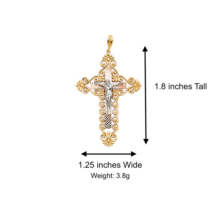 14k Tri Color Gold Jesus Cross with Solid Figaro Chain - LE-0859