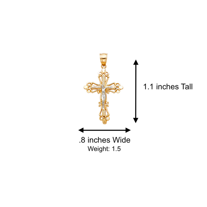 14k Two Tone Gold Jesus Cross Pendant with Solid Chain - LE-1001