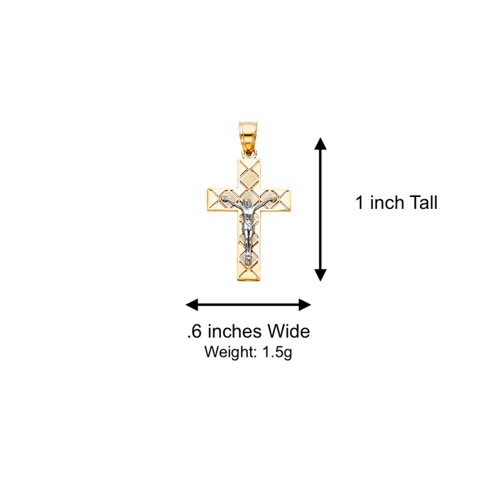 14k Two Tone Gold Cut Out Design Jesus Cross Pendant with Solid Chain - LE-0069