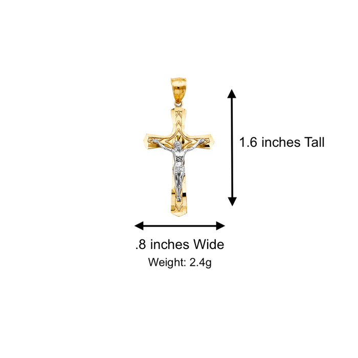 14k Two Tone Gold Jesus Cross Pendant with Solid Chain - LE-2714