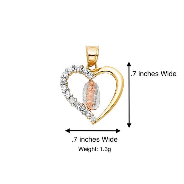 14k Virgin Mary Heart Gemstones Pendant with Solid Chain - LE-PT387