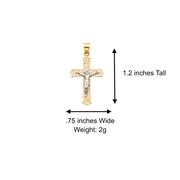 14k Two Tone Gold Jesus Cross Pendant with Solid Chain - LE-0057