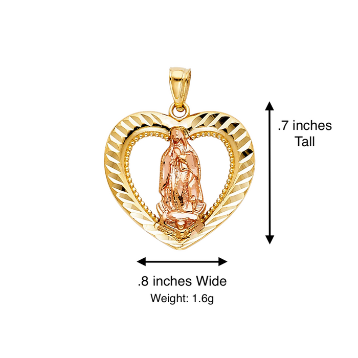 14k Virgin Mary Heart Diamond Cut Pendant with Solid Chain - LE-1126