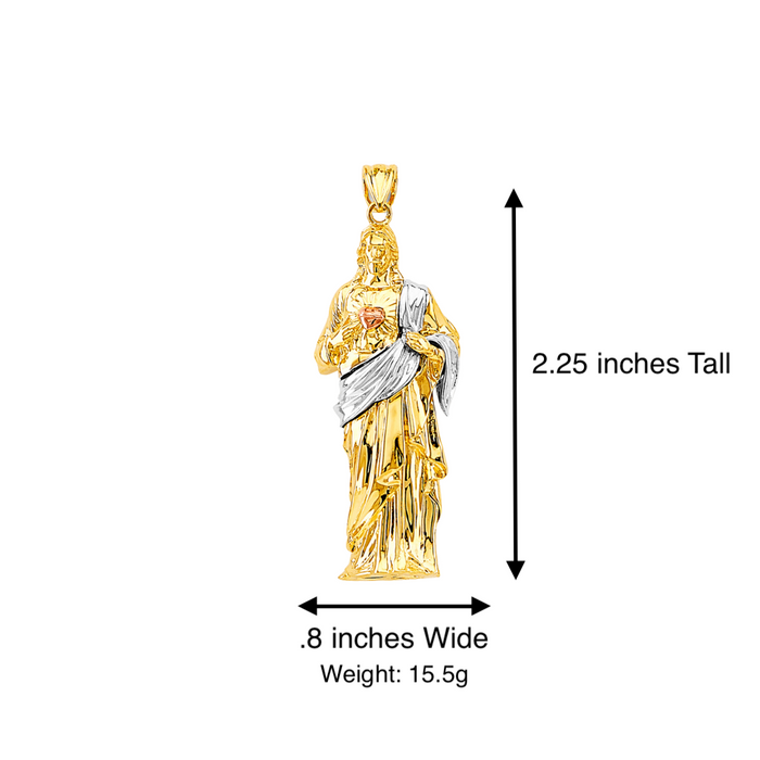 14k Jesus Christ Sacred Heart 3D Full Body Pendant with Solid Chain - LE-3171