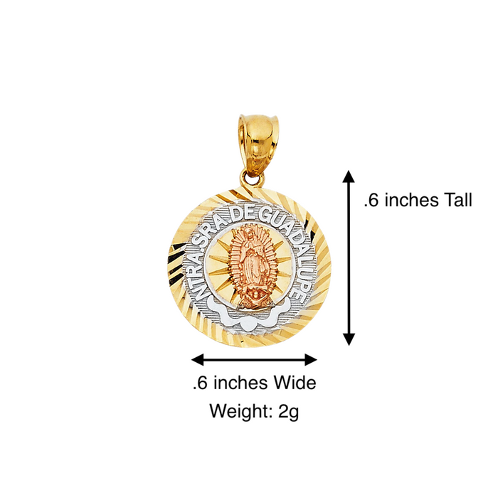 14k Virgin Mary Round Pendant with Solid Chain - LE-1367