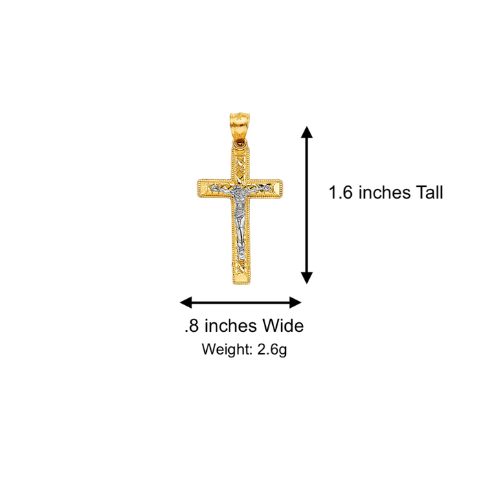 14k Two Tone Gold Nugget Jesus Cross Pendant with Solid Chain - LE-2592