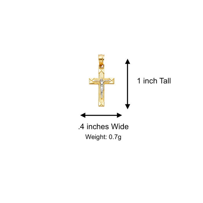 14k Gold Small Two Tone Jesus Cross Pendant with Solid Chain - LE-0044