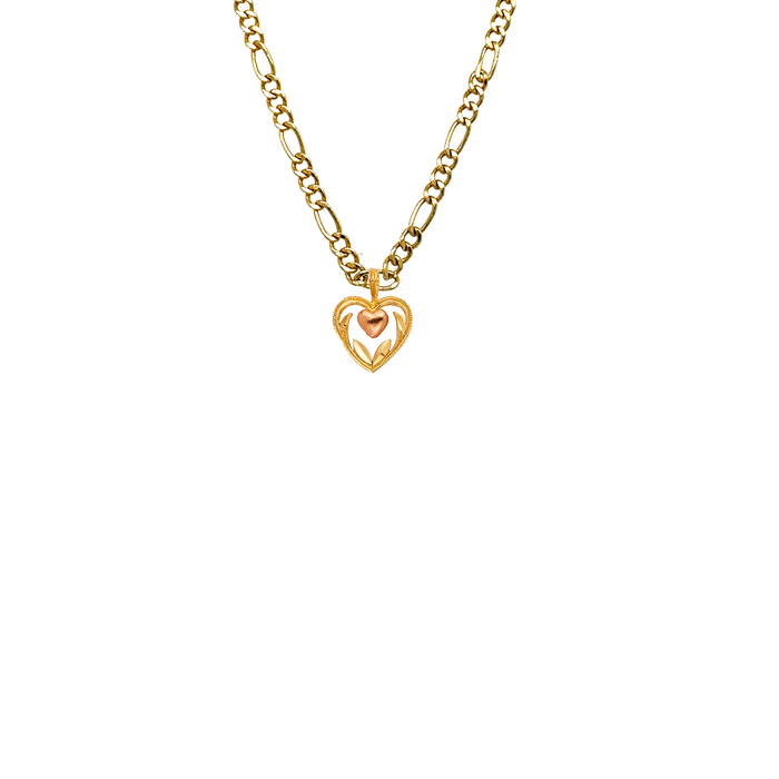 14k Gold Two Tone Heart Pendant with Solid Chain - LE-1792