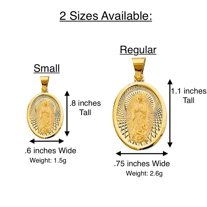 14k Virgin Mary Oval Gold Pendant and Solid Chain - LE-3063