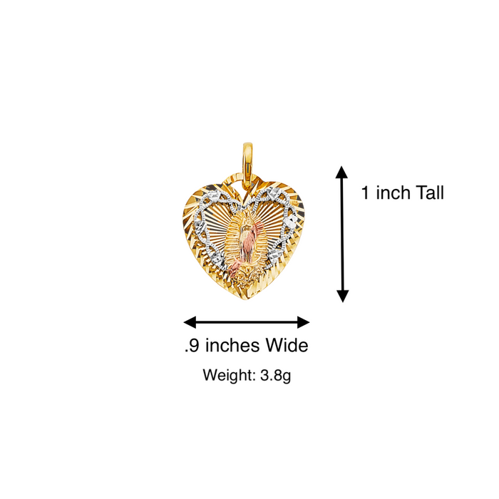 14k Virgin Mary Diamond Cut Heart Pendant with Solid Figaro Chain - LE-3204