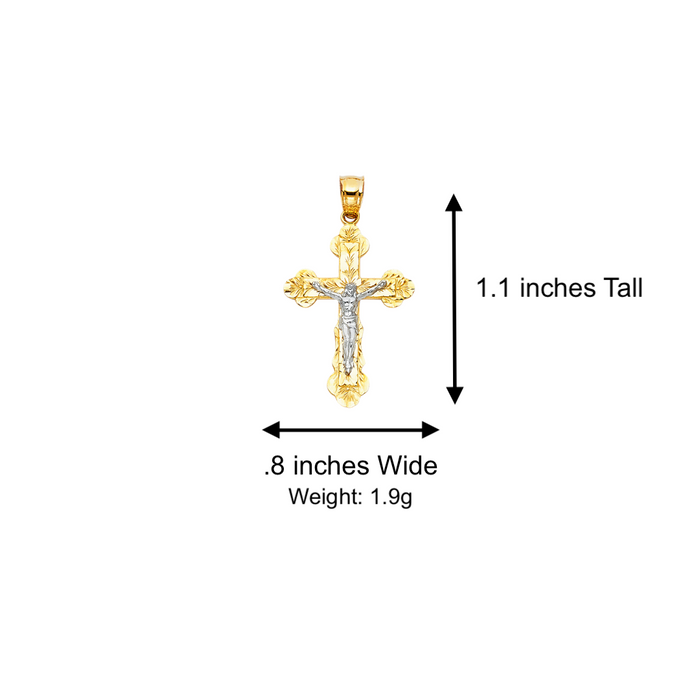 14k Two Tone Gold Ornate Jesus Cross Pendant with Solid Chain - LE-0863