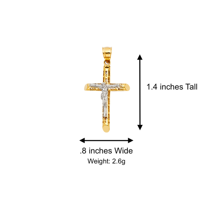 14k Gold Turkish Jesus Cross with Solid Figaro Chain - LE-0055