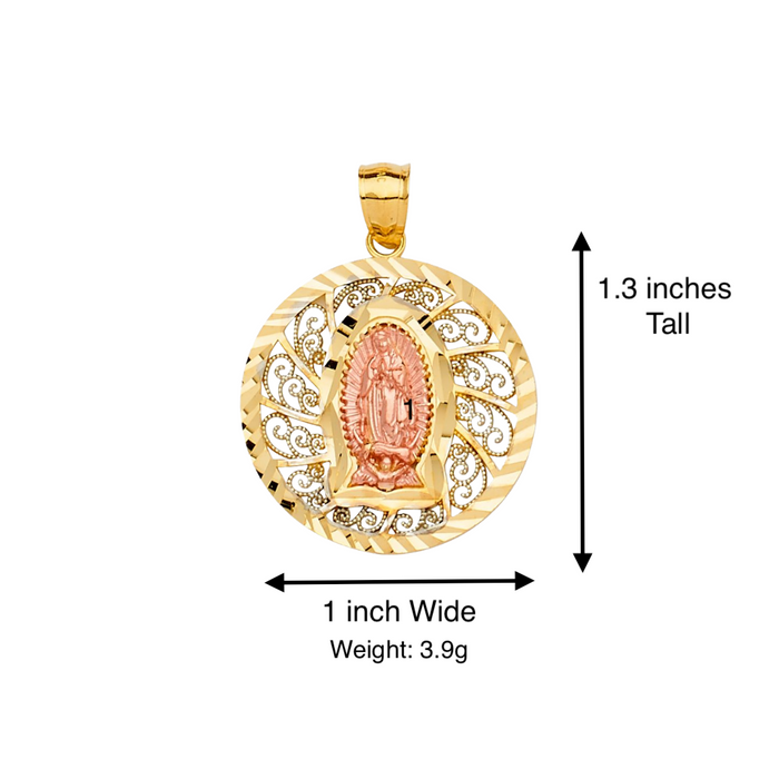 14k Virgin Mary Round Pendant with Solid Figaro Chain - LE-PT2313