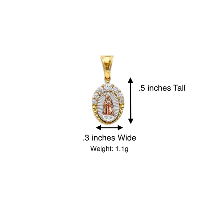 14k Virgin Mary Round Gemstone Pendant with Solid Chain - LE-1133