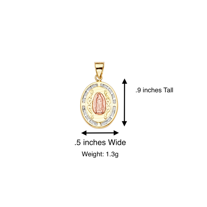 14k Virgin Mary Gold Pendant Oval Gemstones with Solid Chain - LE-2319