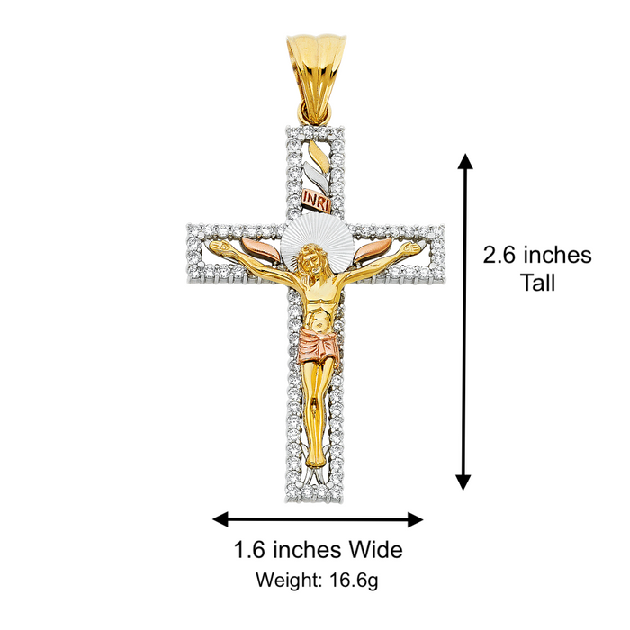 14k Gold Jesus Gemstone Cross with Solid Figaro Chain - LE-0927