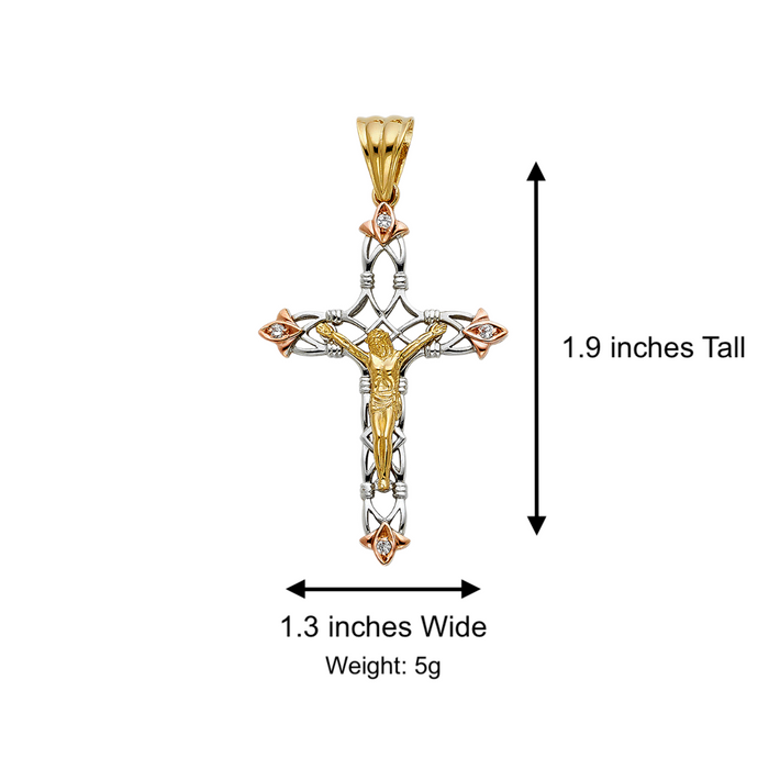 14k Two Tone Gold Jesus Cross with Solid Figaro Chain - LE-0936