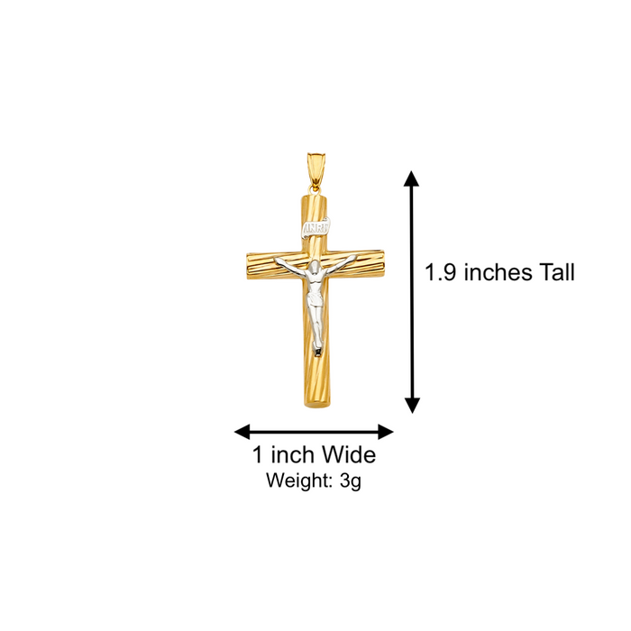 14k Two Tone Gold Jesus Cross Pendant with Solid Chain - LE-2162