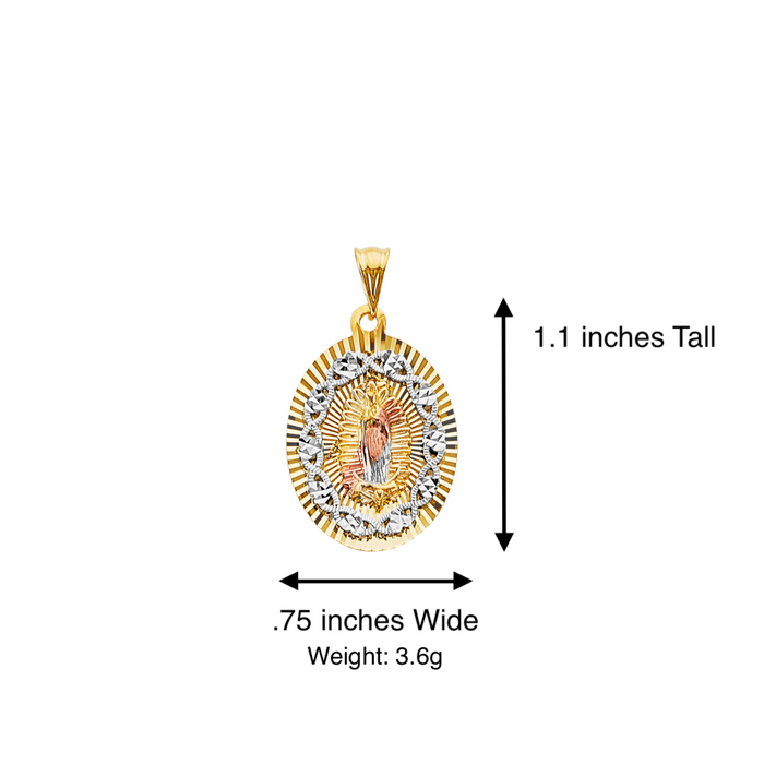 14k Virgin Mary Oval Diamond Cut Pendant with Solid Figaro Chain - LE-3201