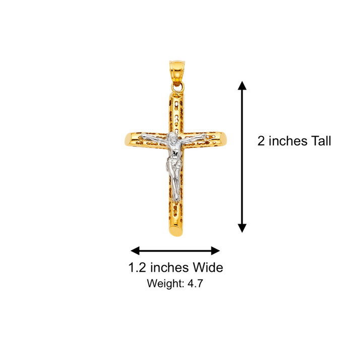 14k Gold Turkish Jesus Cross with Solid Figaro Chain - LE-1213