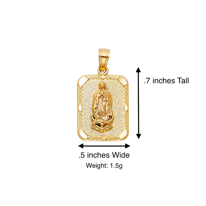 14k Virgin Mary Rectangle Textured Pendant with Solid Chain - LE-PT1122