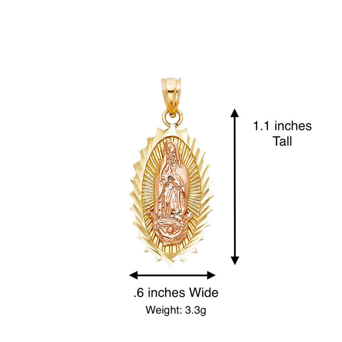 14k Virgin Mary Diamond Cut Pendant with Solid Figaro Chain - LE-PT1085