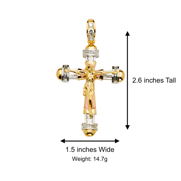 14k Gold Jesus Gemstone Cross with Solid Figaro Chain - LE-2157