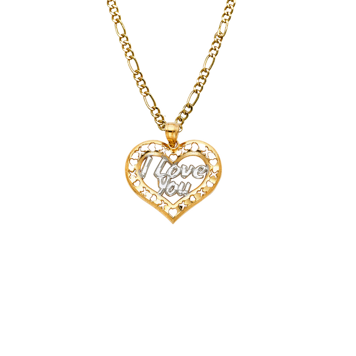 14k I Love You Heart Gold Pendant with Solid Chain - LE-1818