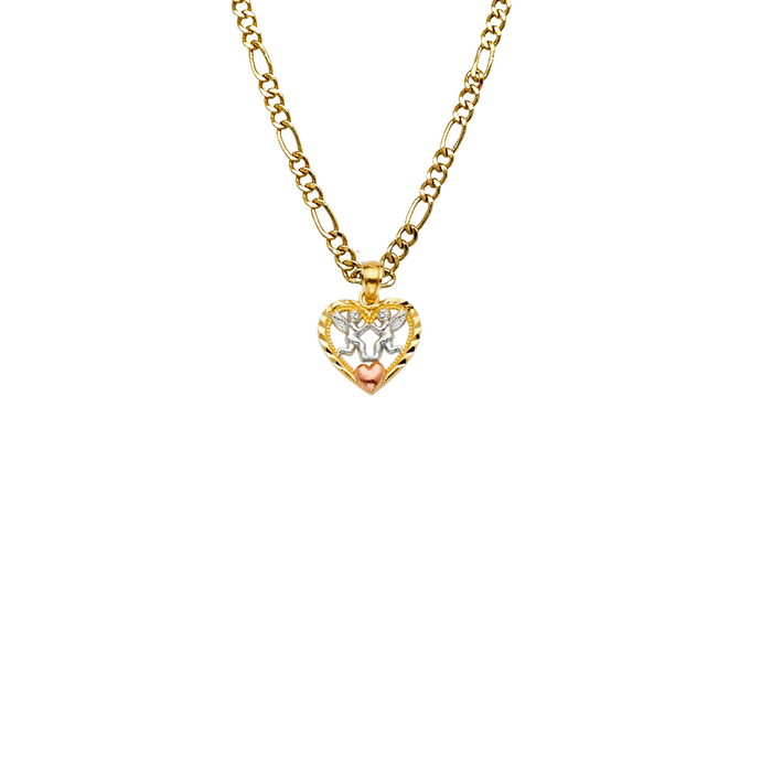 14k TriGold Angels Heart Pendant with Solid Chain - LE-2268