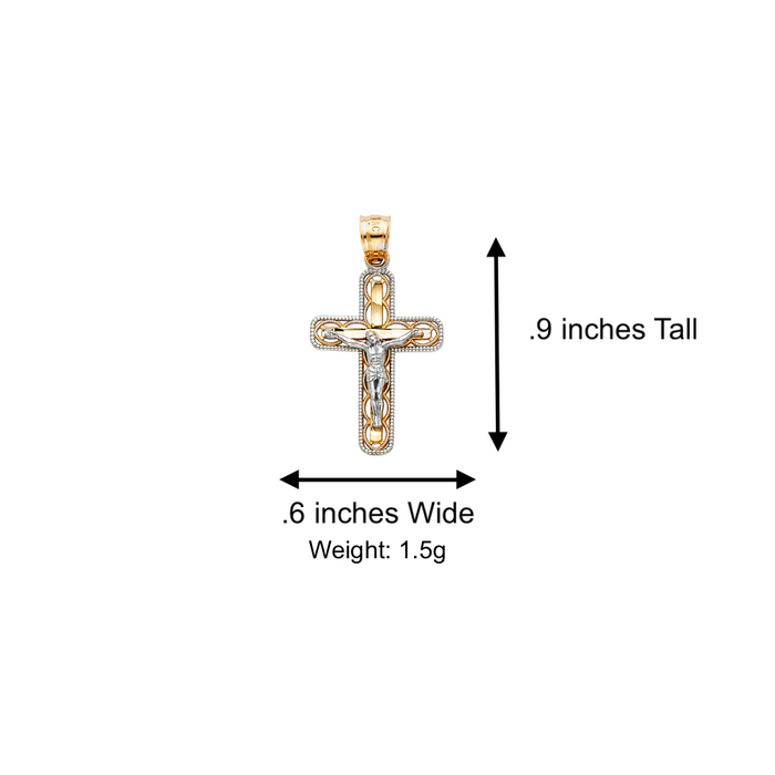 14k Gold Two Tone Jesus Cross Pendant with Solid Chain - LE-0066