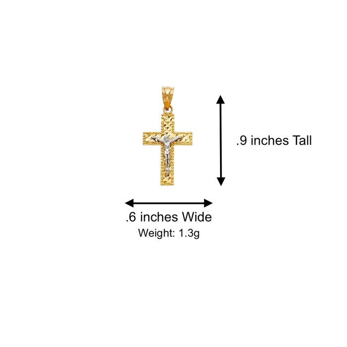 14k Gold Two Tone Jesus Cross Pendant with Solid Chain - LE-0071