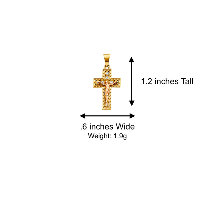 14k Gold Gemstone Jesus Cross Pendant with Solid Chain - LE-2595