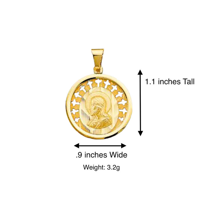 14k Jesus Christ Round Gold Pendant with Solid Chain - LE-3057