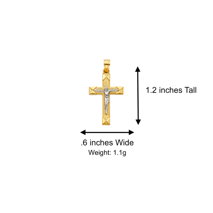 14k Gold Two Tone Jesus Cross Pendant with Solid Chain - LE-0040