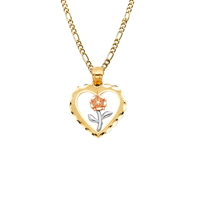 14k Rose Heart Gold Pendant with Solid Chain - LE-1943