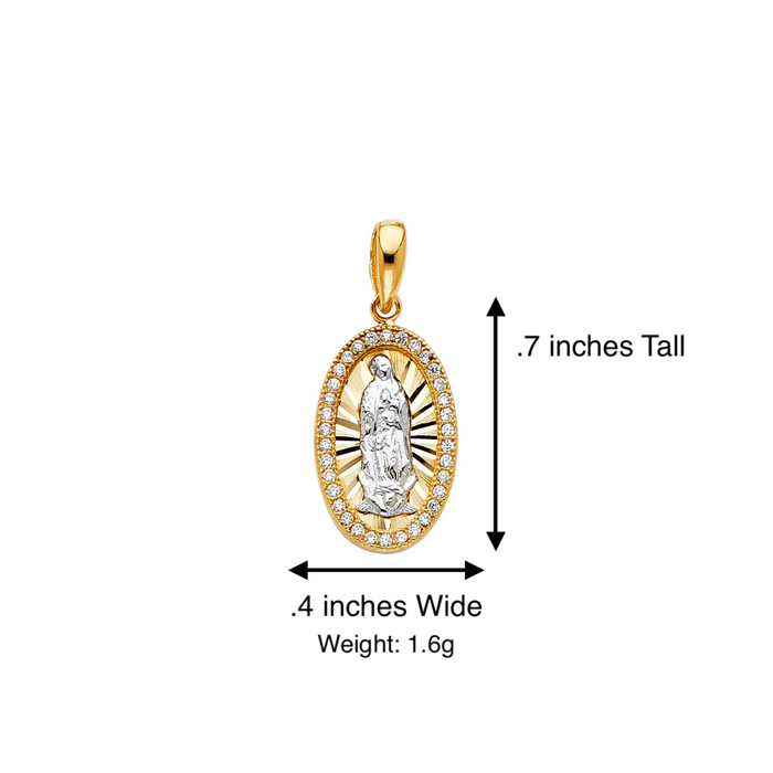 14k Virgin Mary Oval Pendant with Gemstone Bezel and Solid Chain - LE-PT1358