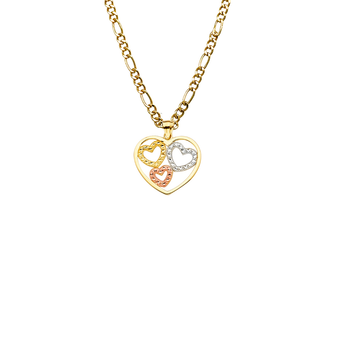 14k Tri-Tone Gold Three Heart Pendant with Solid Chain - LE-2367