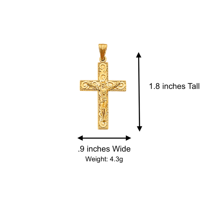 14k Gold Jesus Cross with Solid Figaro Chain - LE-2922