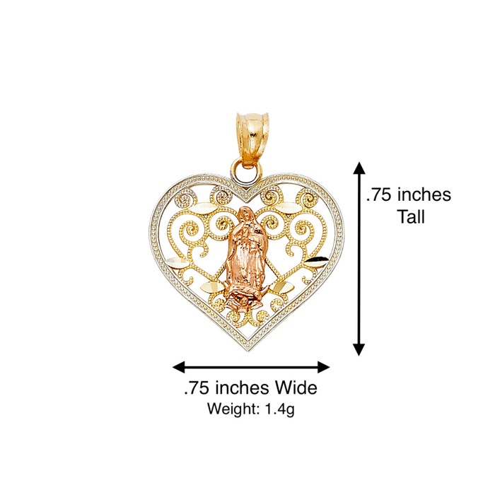 14k Virgin Mary Heart Pendant with Solid Chain - LE-PT386