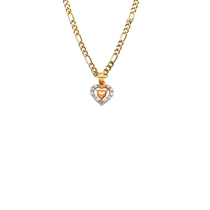 14k Gold TriColor Heart Gemstone Pendant with Solid Chain - LE-0439