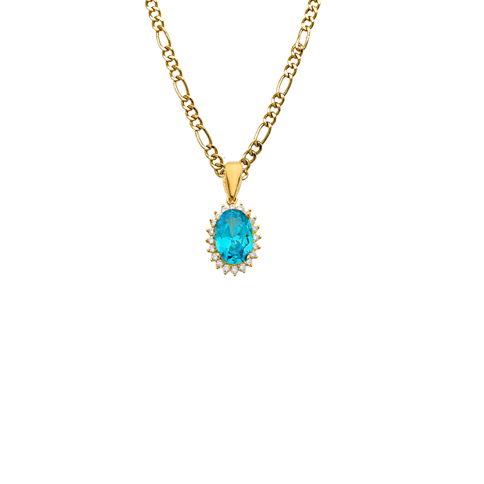 14k Gold December Oval Birthstone Gemstone Pendant with Solid Chain - LE-3037-12